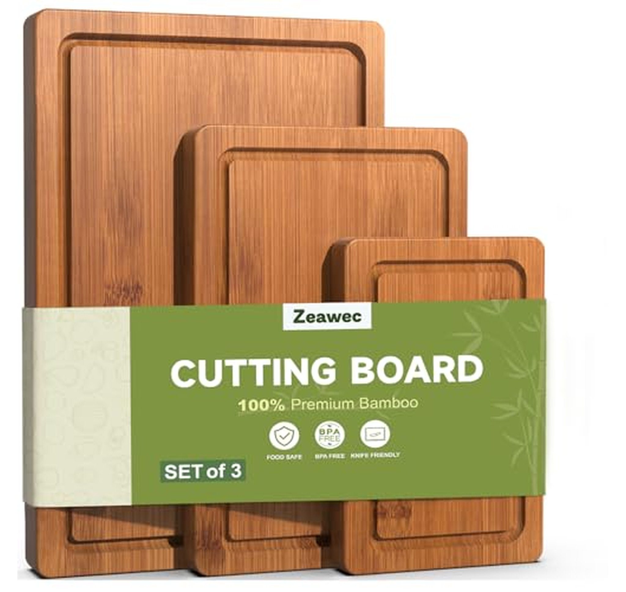 3 Piece Bamboo Cutting Board Set with Juice Grooves