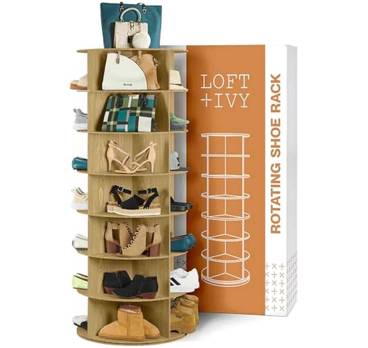 7 Tier Rotating Shoe Rack Tower with 360° Base