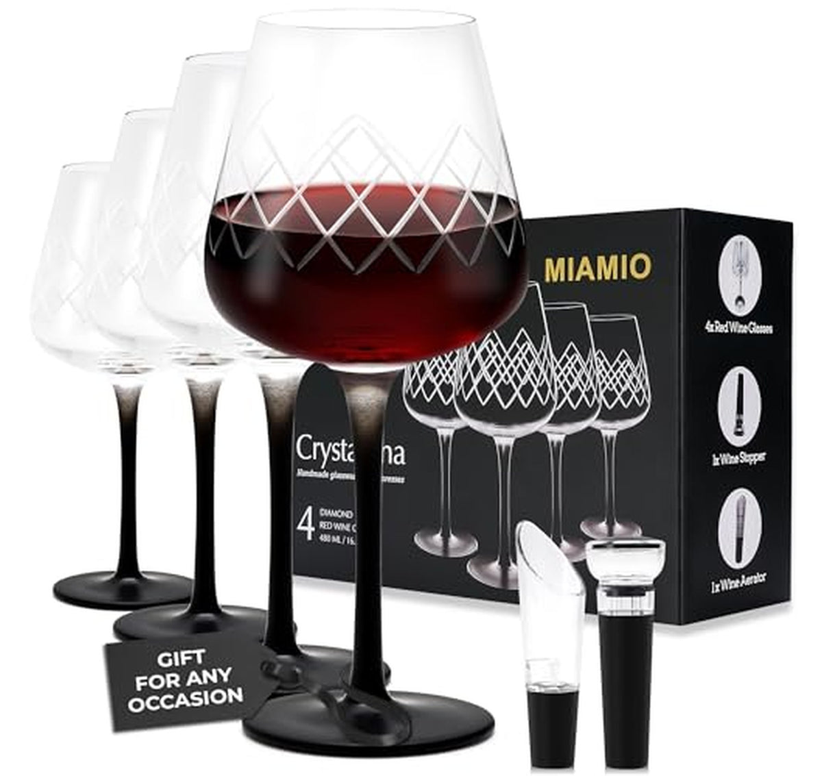 4 Pack Crystal Red Wine Glasses 16.2 oz