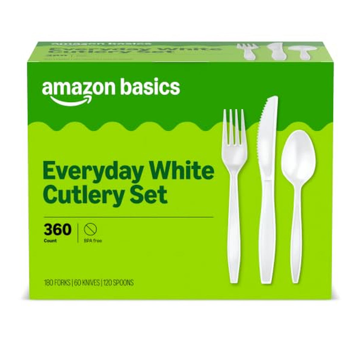 360 Count Amazon Basics Disposable Plastic Cutlery Set