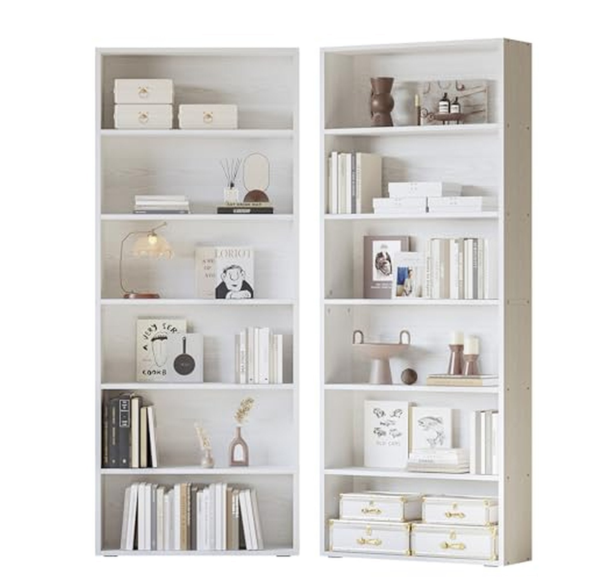 2 Pack Tall 6-Tier Floor Standing Bookcases