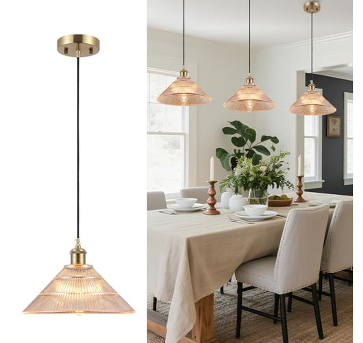 Striped Glass Kitchen Island Pendant Light 12-Inch