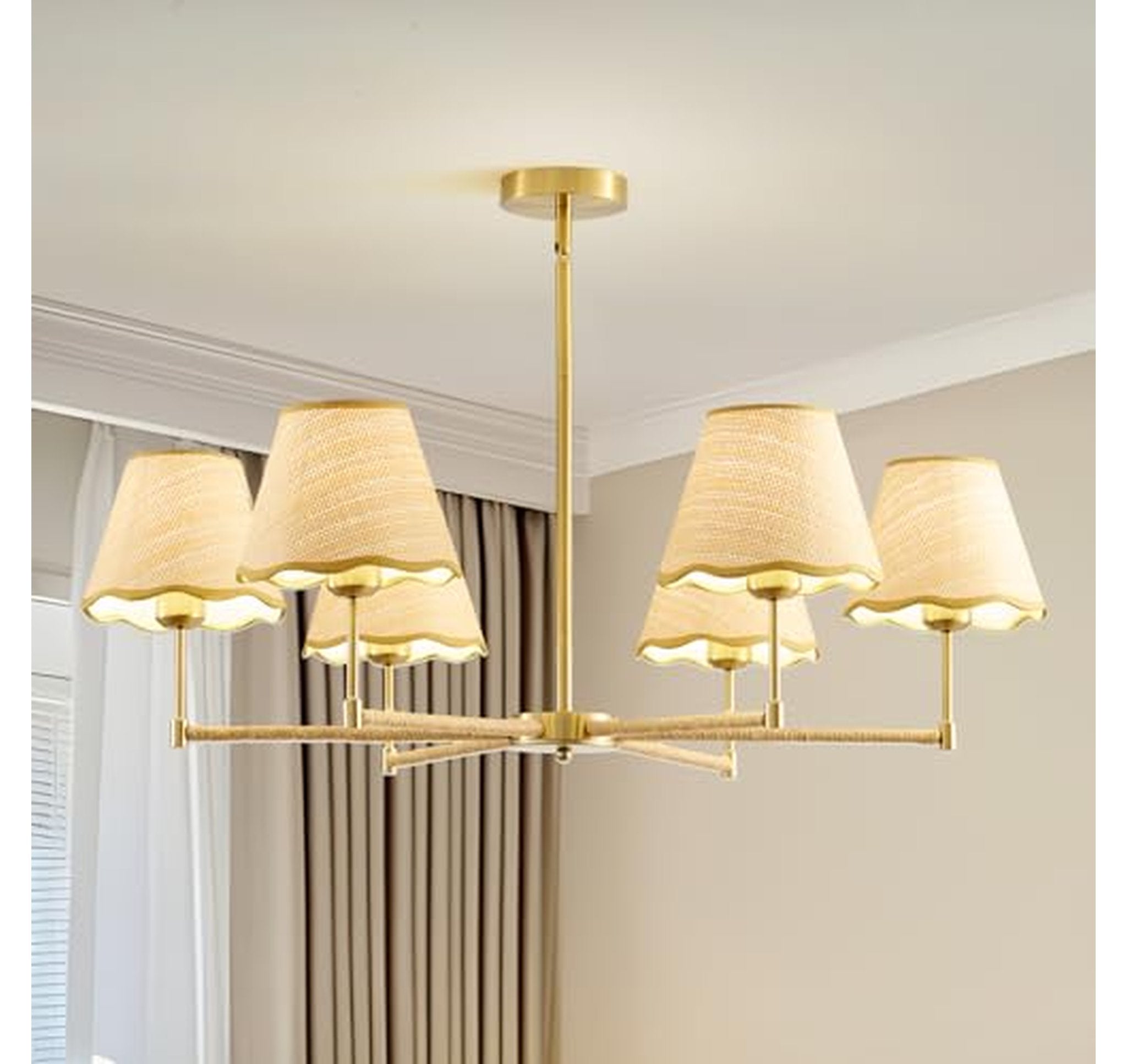39-Inch Boho Rattan 6-Light Chandelier Pendant