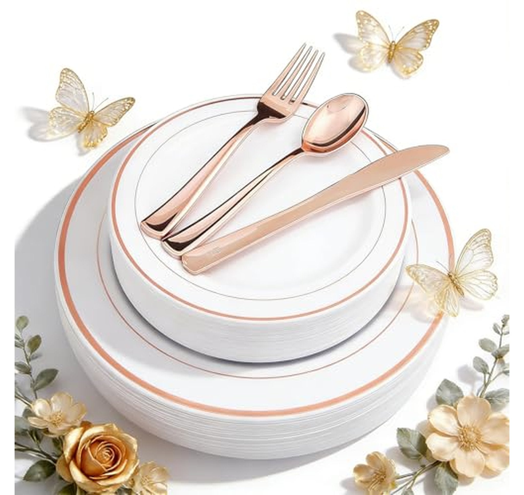 125 Piece Disposable Plastic Plates and Silverware Set