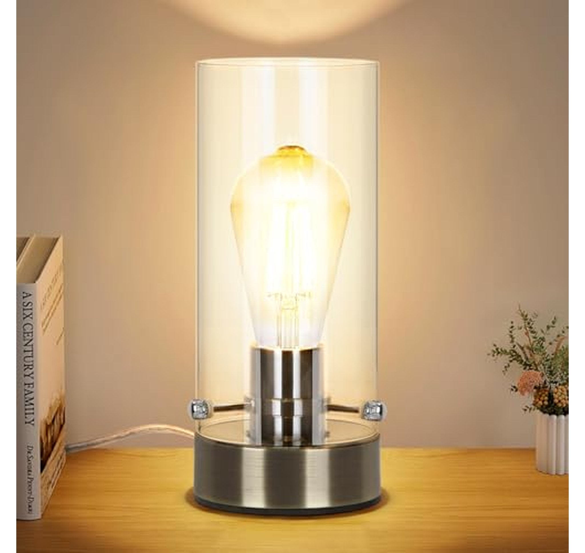 Modern Glass Bedside Table Lamp with Bulb