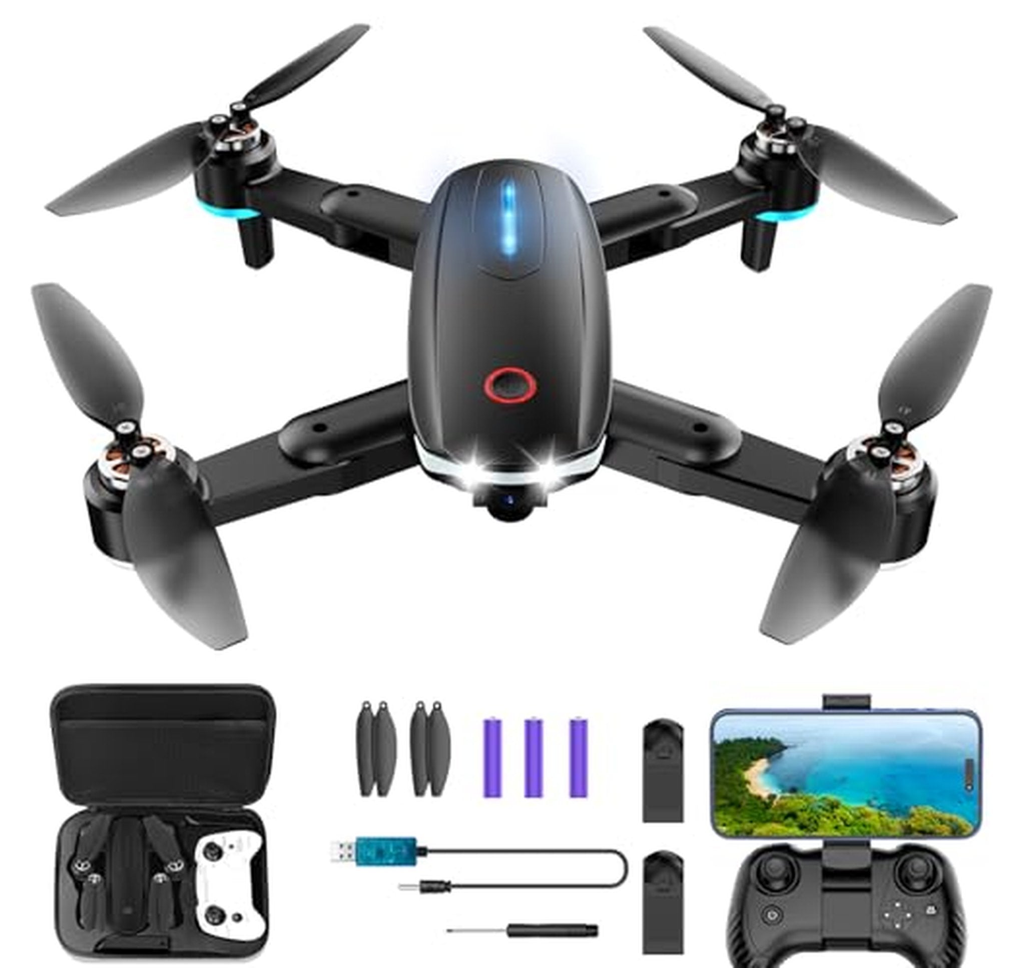 1080p HD FPV Foldable Camera Drone with 2 Batteries