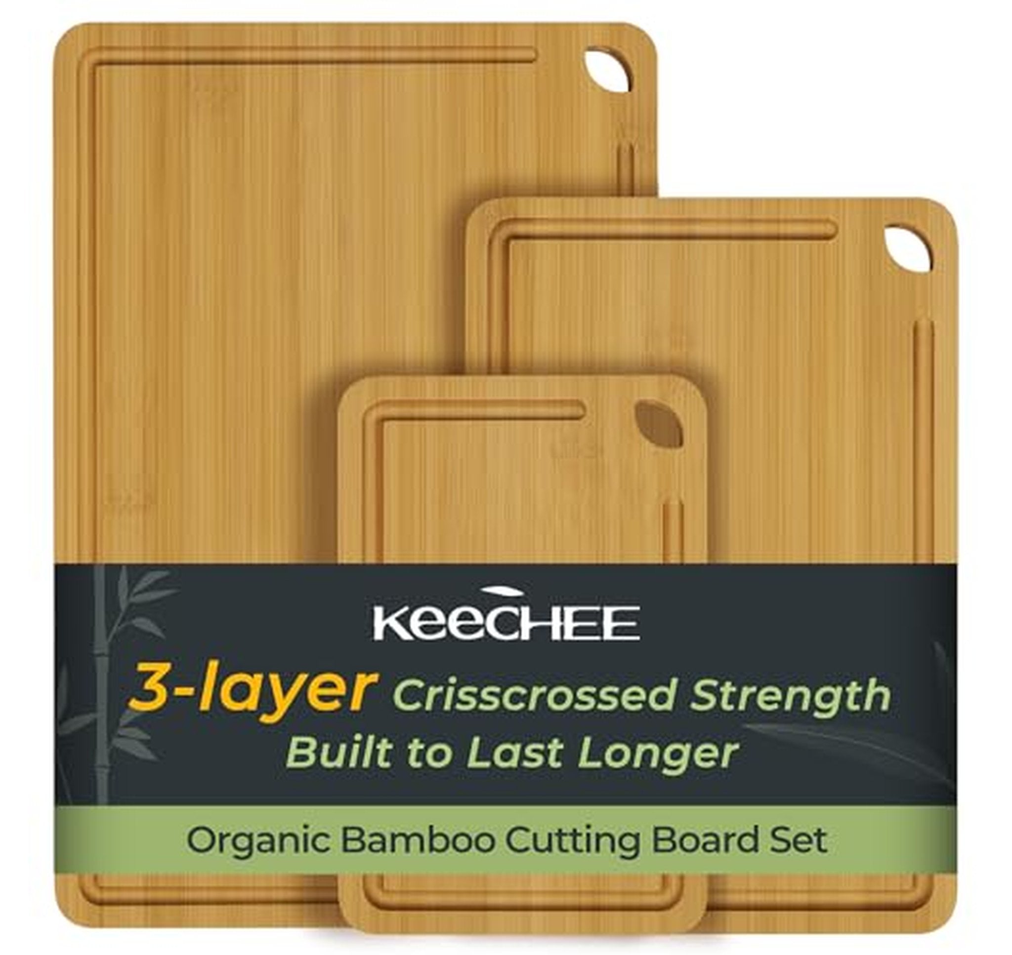 3 Pack Reversible Bamboo Wood Cutting Boards