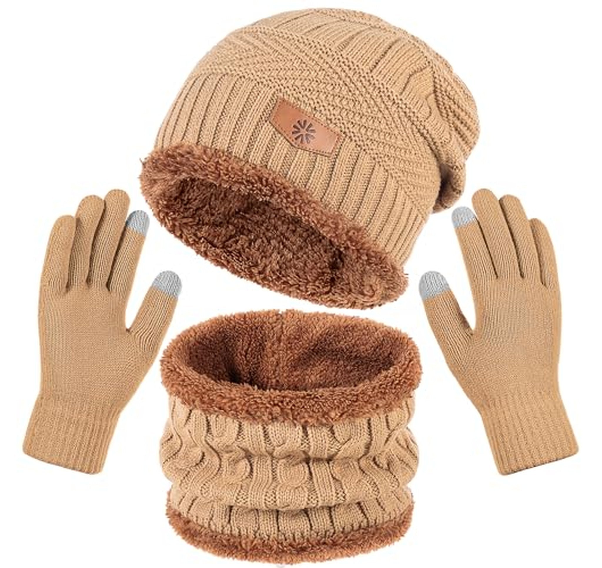 Thermal Beanie Hat Scarf and Touchscreen Gloves Set