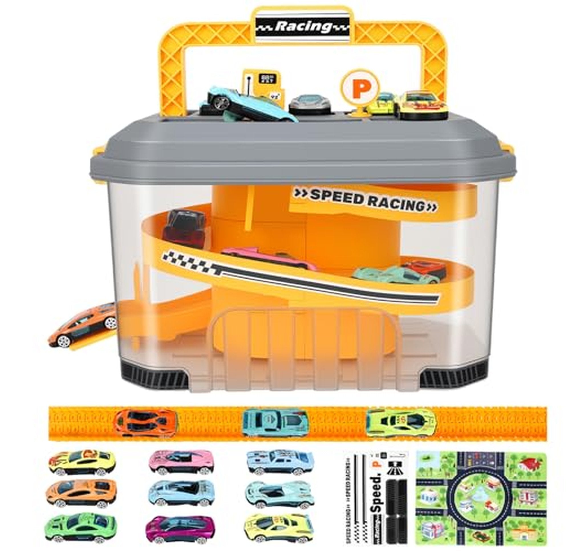 Toddler Car Track Playset with Storage and Diecast Cars
