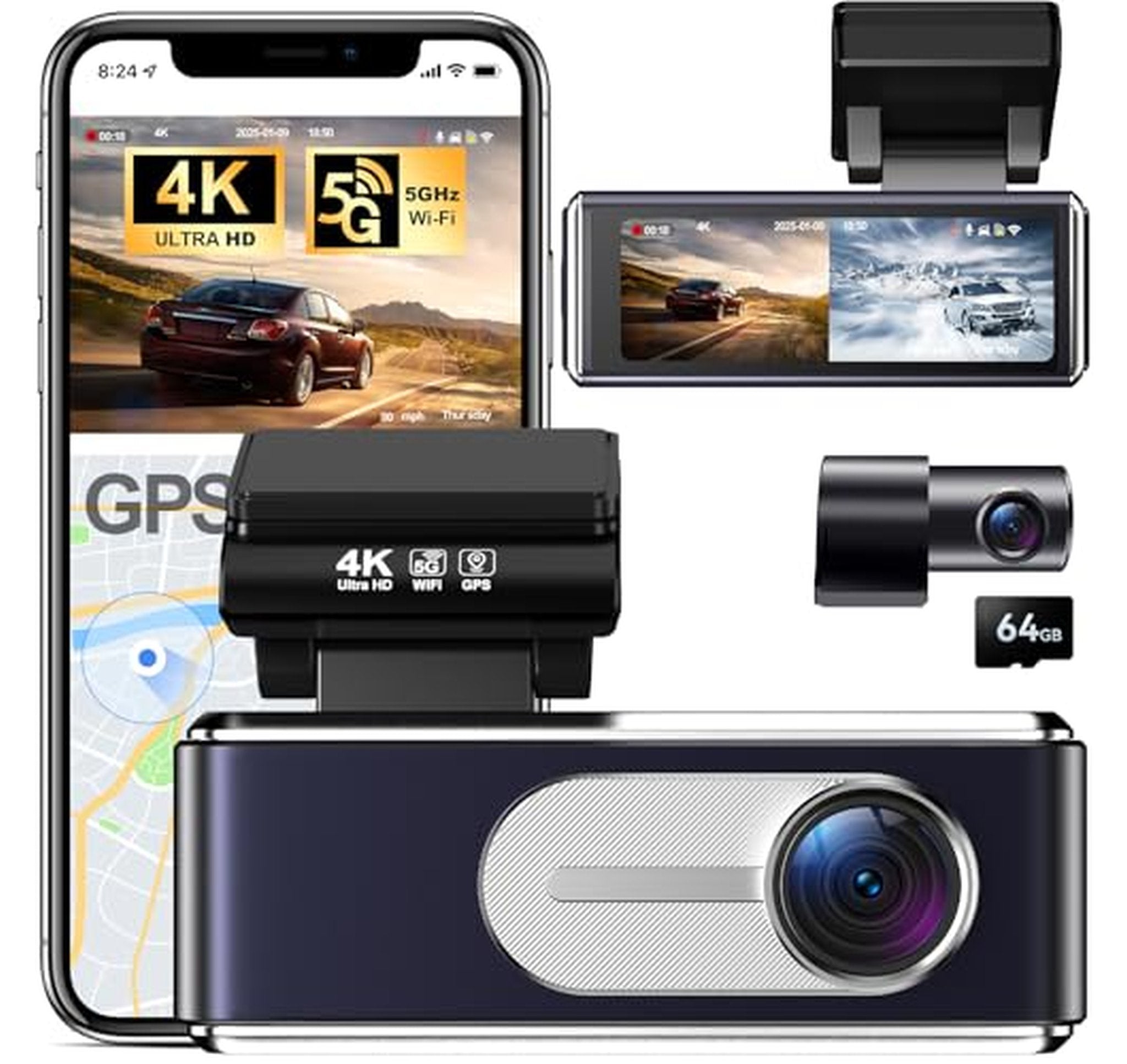 4K WiFi GPS Front and Rear Dash Cam