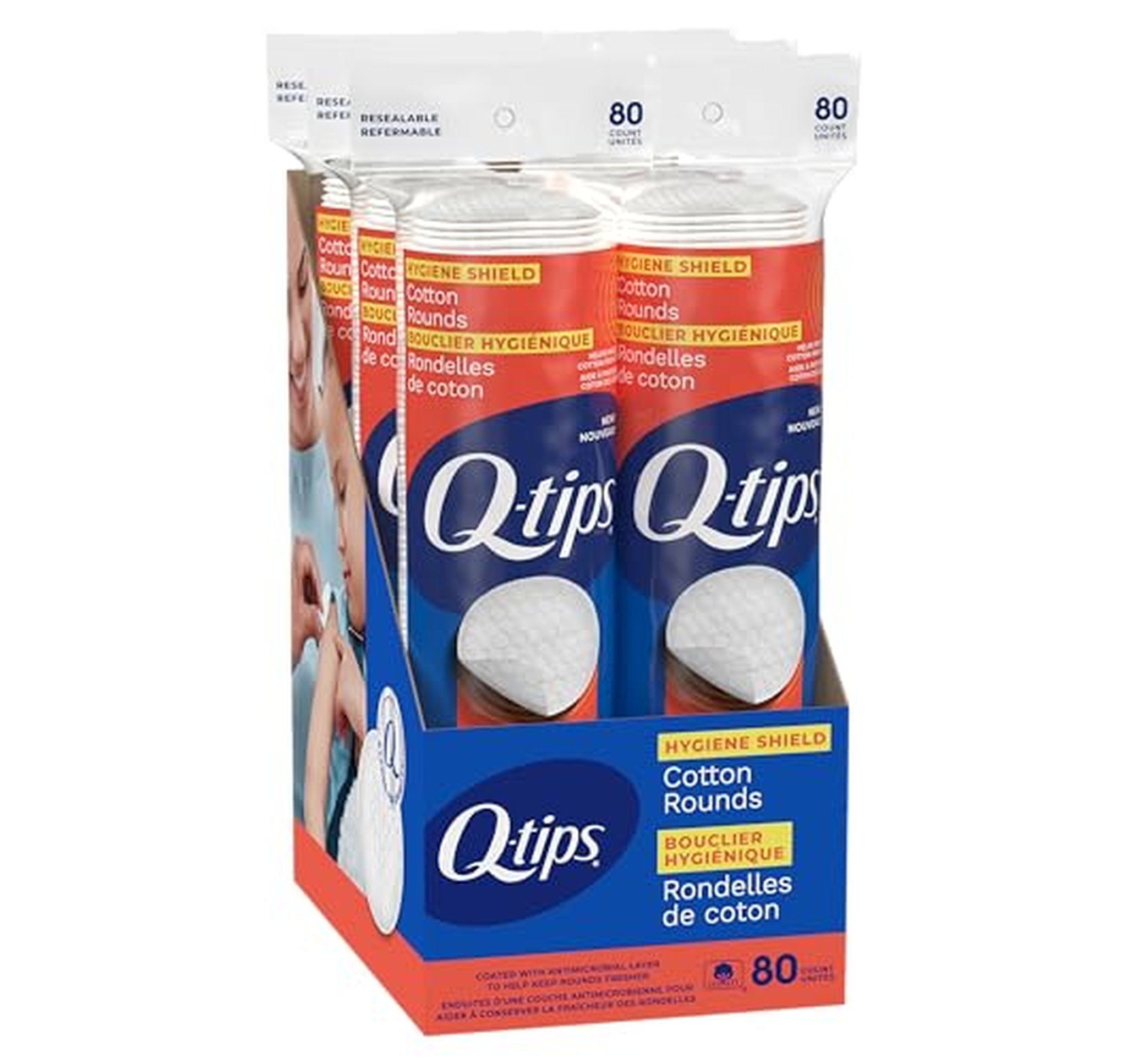 6 Pack Q-tips Antimicrobial Cotton Rounds 80 Count