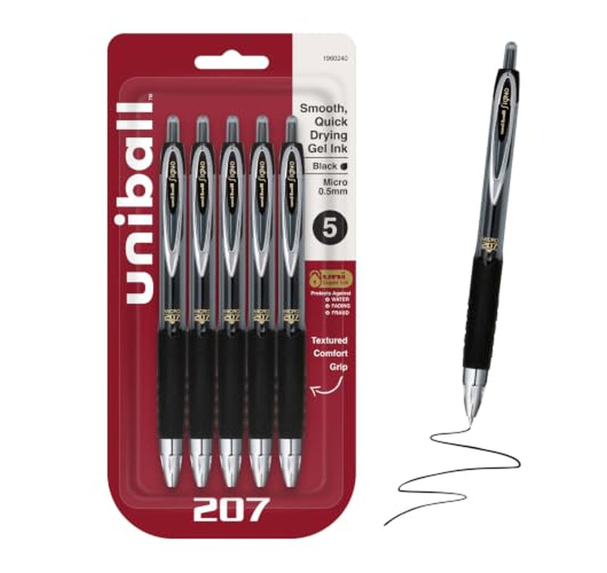 5 Pack Uni-Ball 207 Retractable Micro Gel Pens