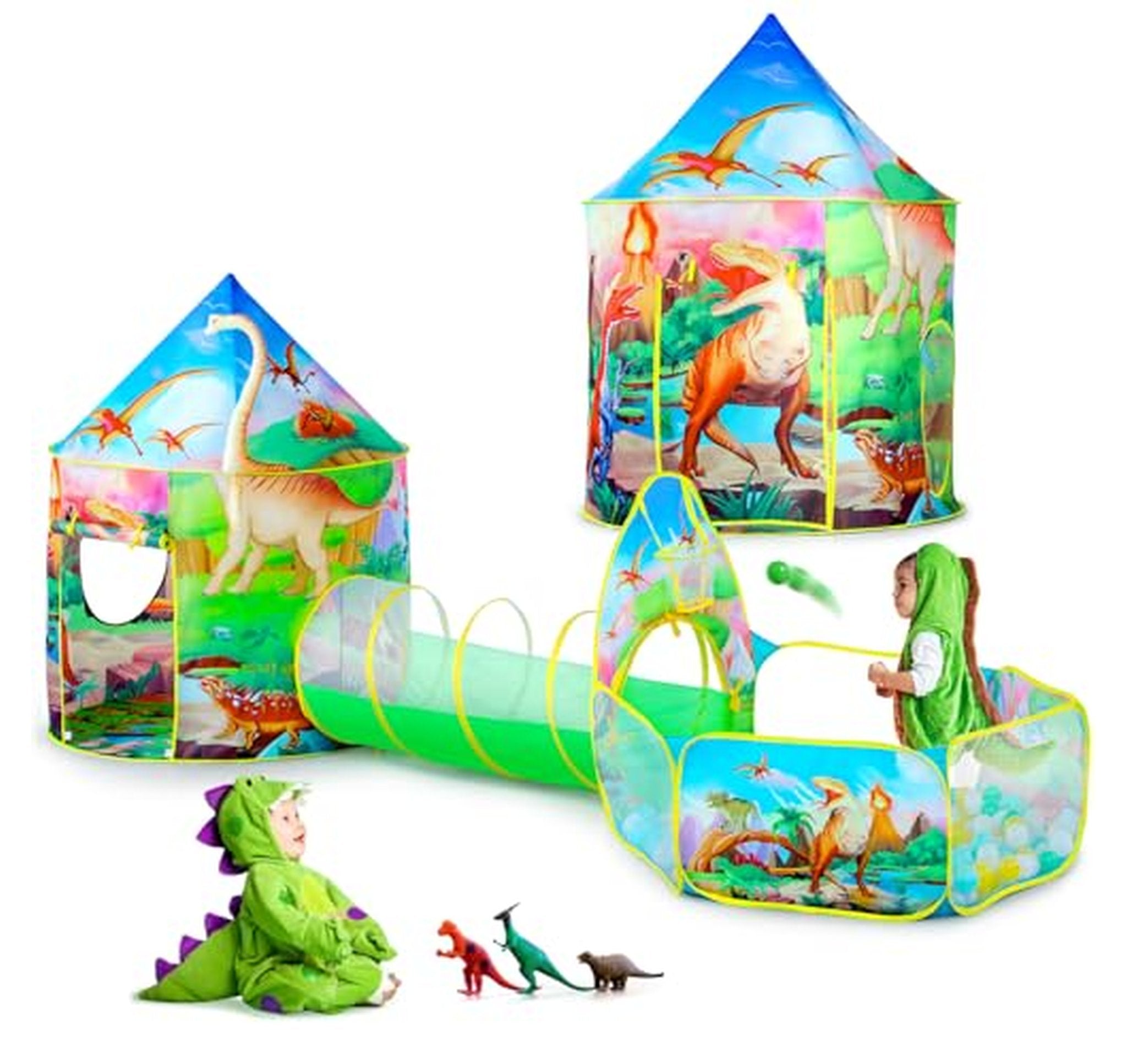 3 Piece Dinosaur Play Tent with Tunnel and Ball Pit