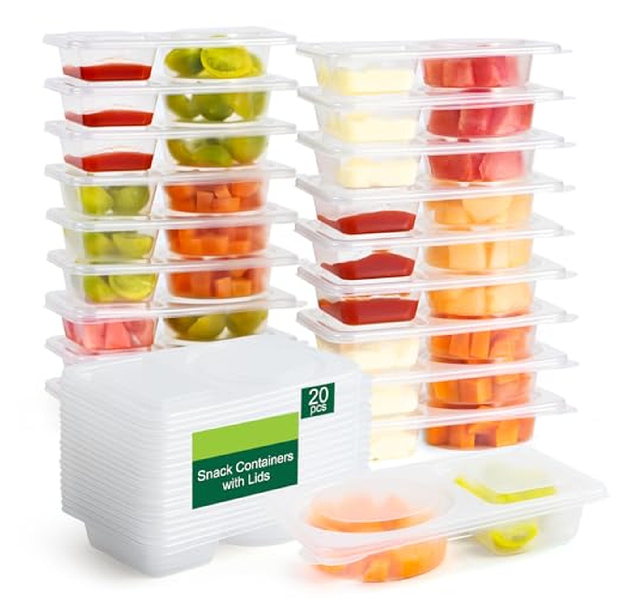 20 Pack Leakproof 2-Compartment Snack Containers