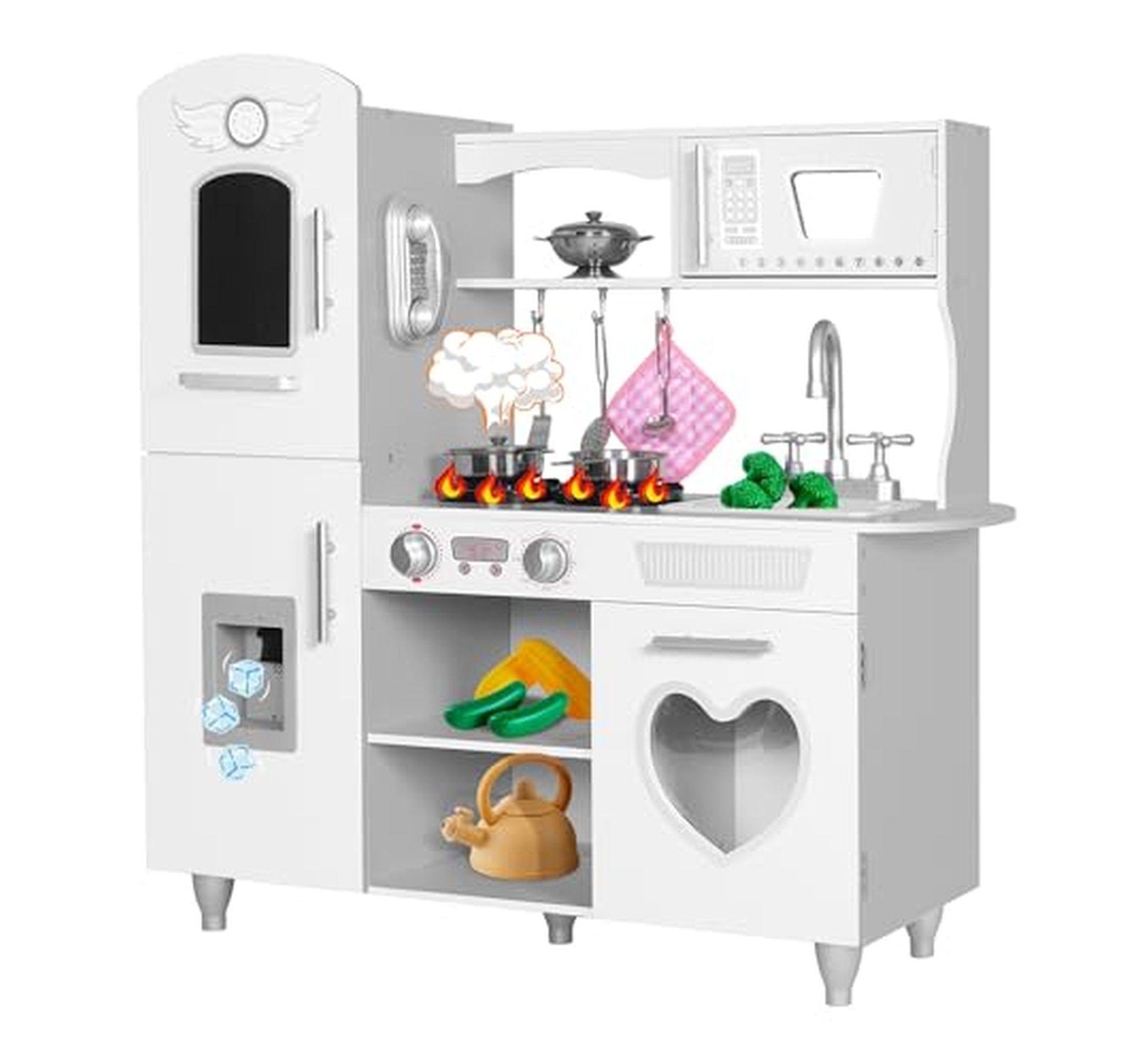 LED Wooden Play Kitchen Set with Lights and Sounds