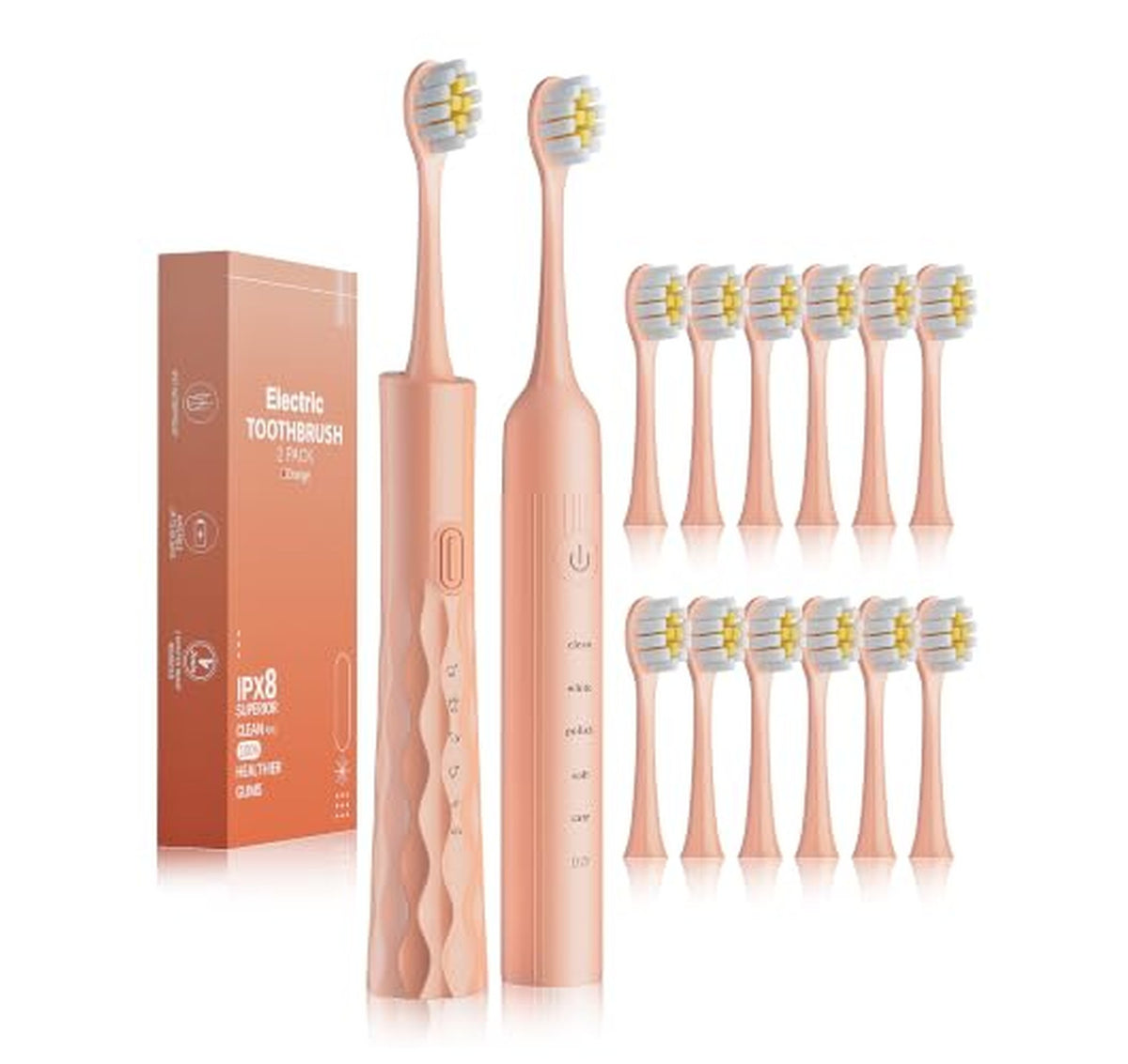 2 Pack Rechargeable Sonic Electric Toothbrush Set