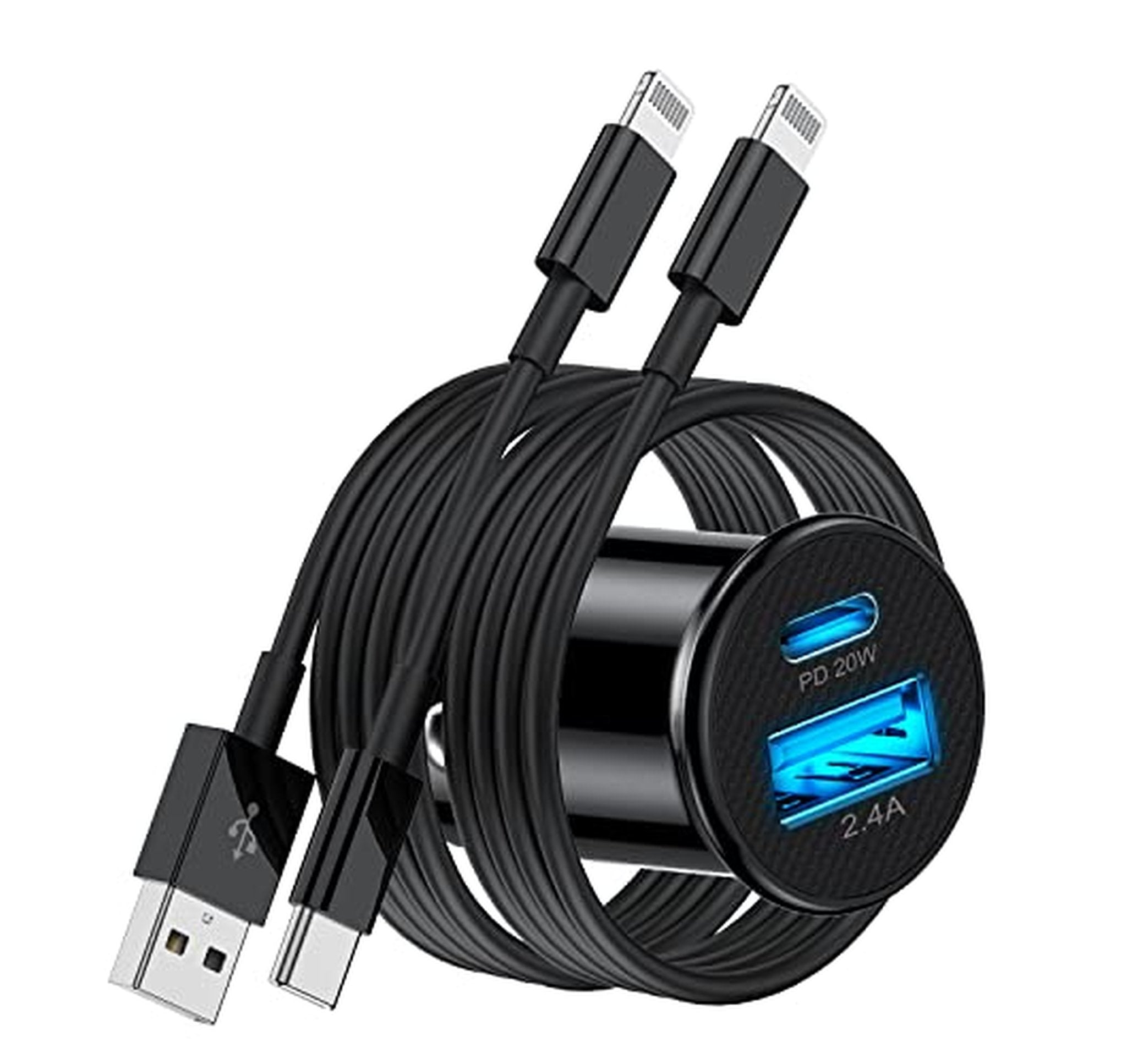 Dual USB Car Charger with Lightning Cables