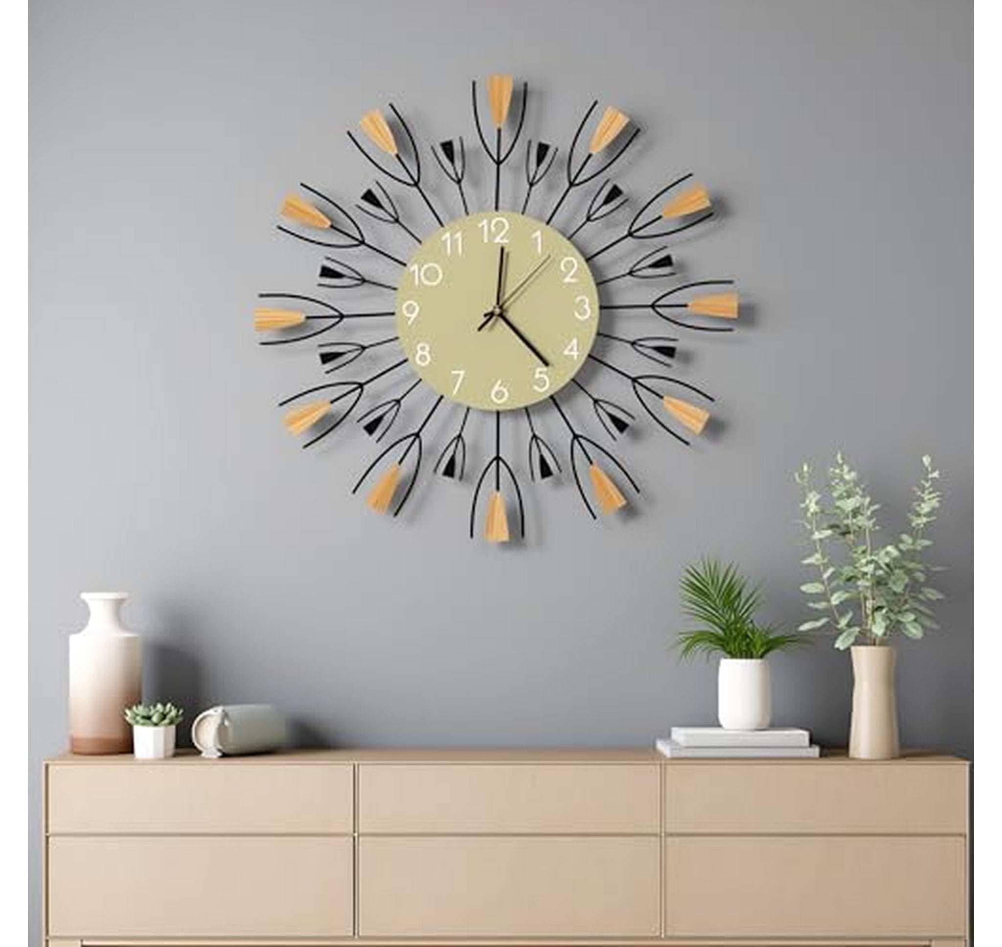 24-Inch Silent Sunburst Metal Wall Clock