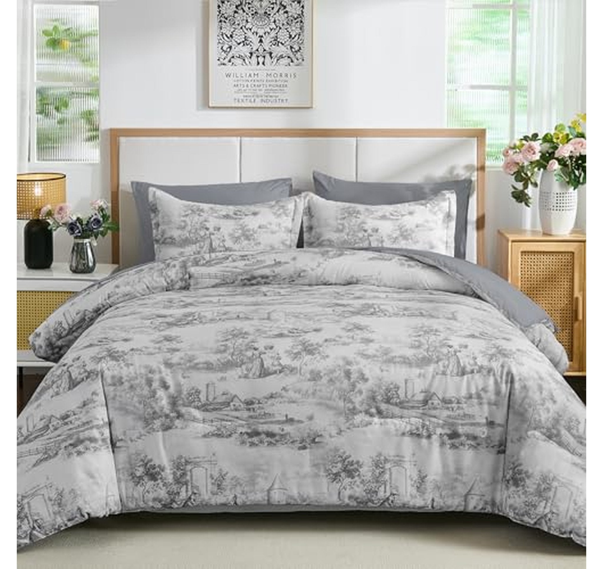 King 7 Piece Farmhouse Botanical Comforter Bed Set
