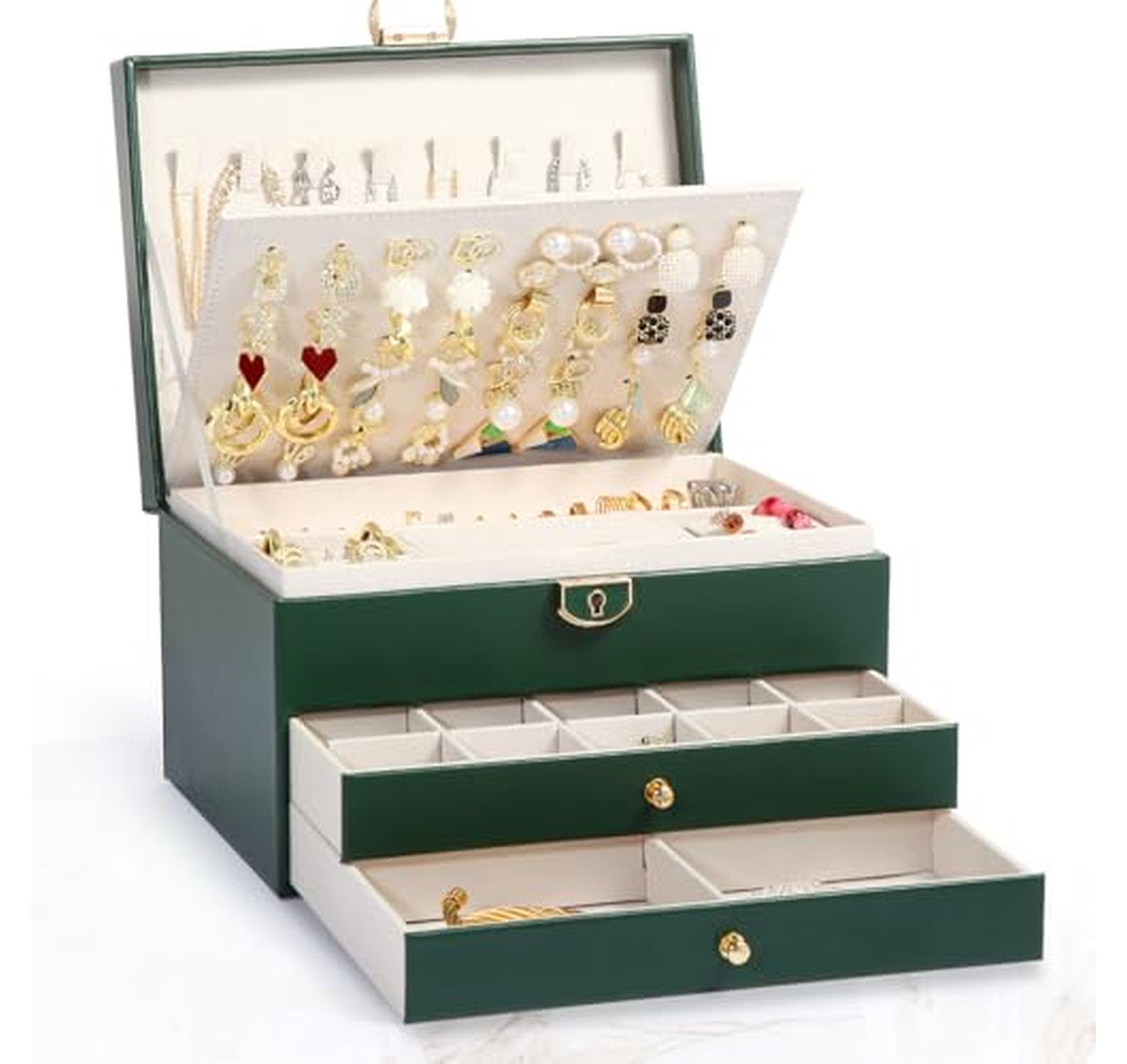 3-Layer Lockable Jewelry Box Organizer