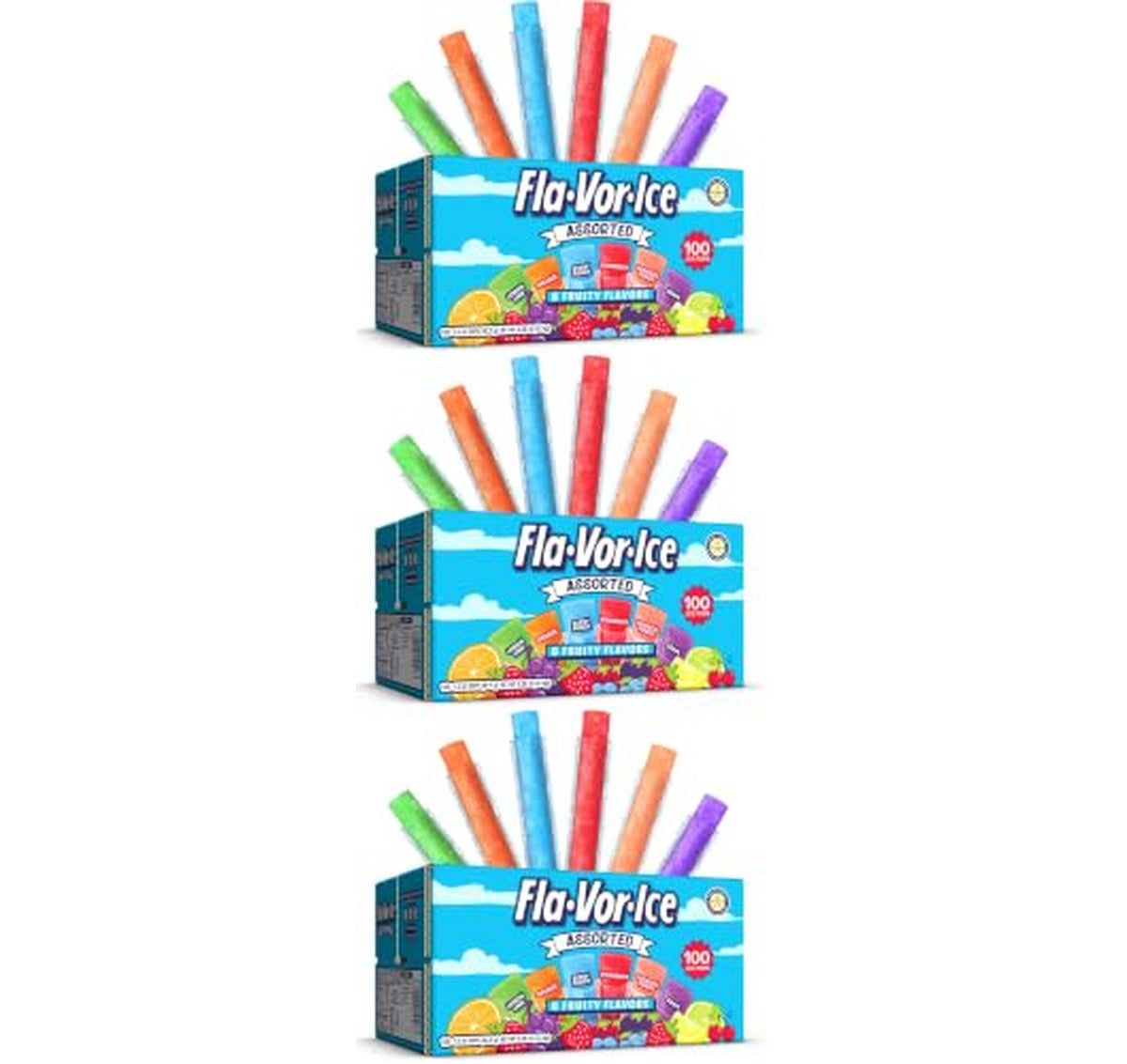 3 Pack Fla-Vor-Ice 100-Count Freezer Pops Variety