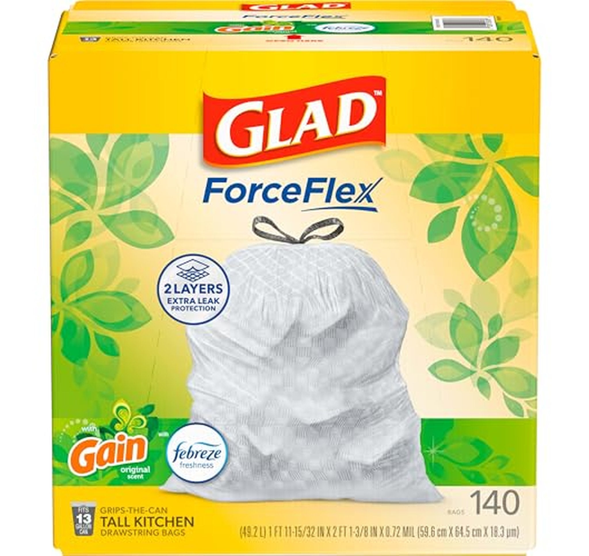Glad ForceFlex 13 Gallon Kitchen Trash Bags 140 Count