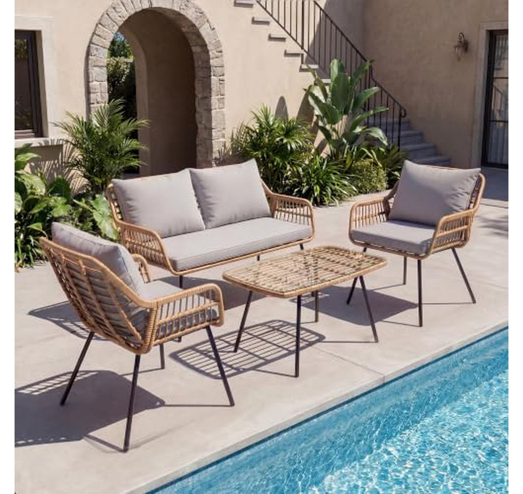 4 Piece Outdoor Wicker Patio Bistro Set