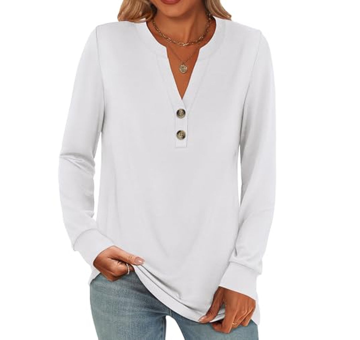 Long Sleeve Henley Dressy Casual Blouse