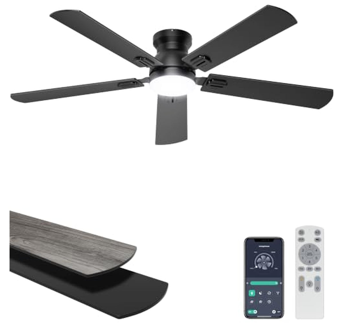 52-Inch Low Profile Ceiling Fan with LED Light