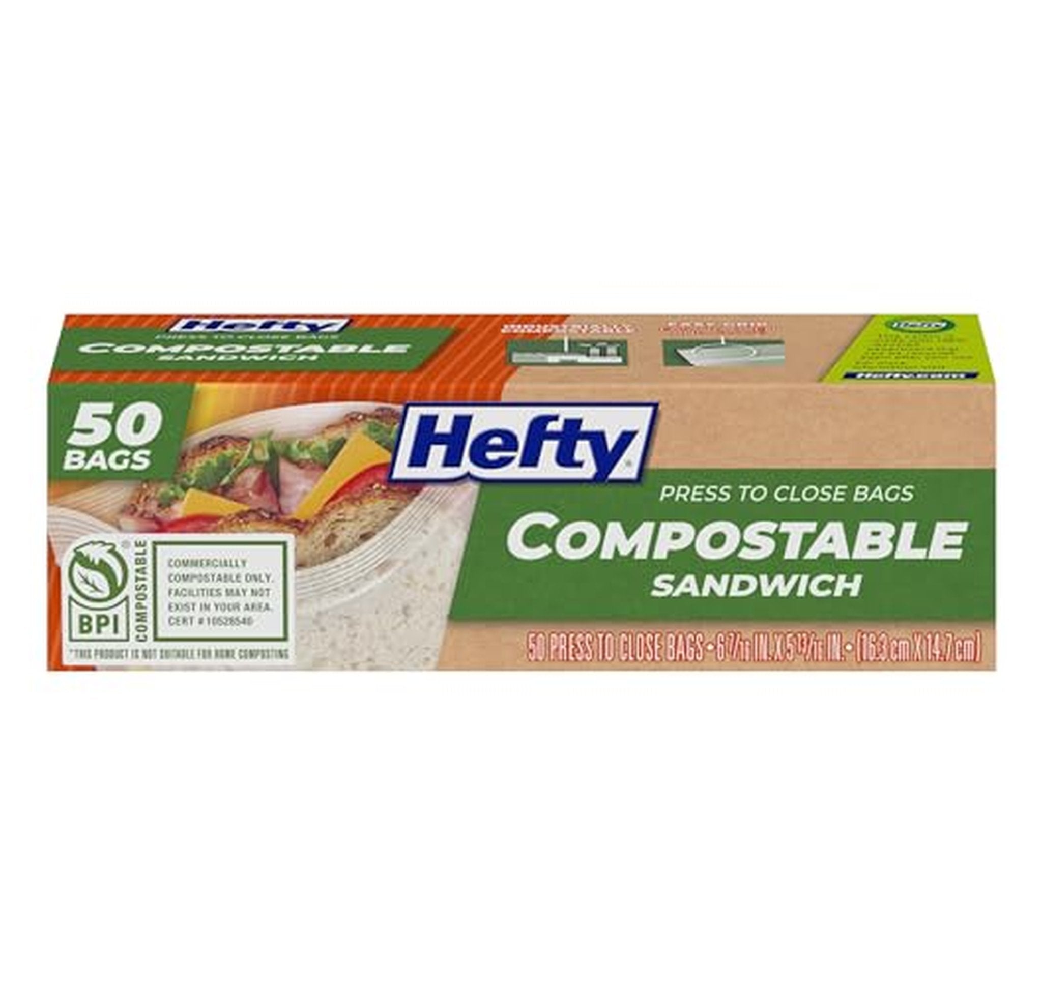 50 Count Hefty Compostable Press-To-Close Sandwich Bags
