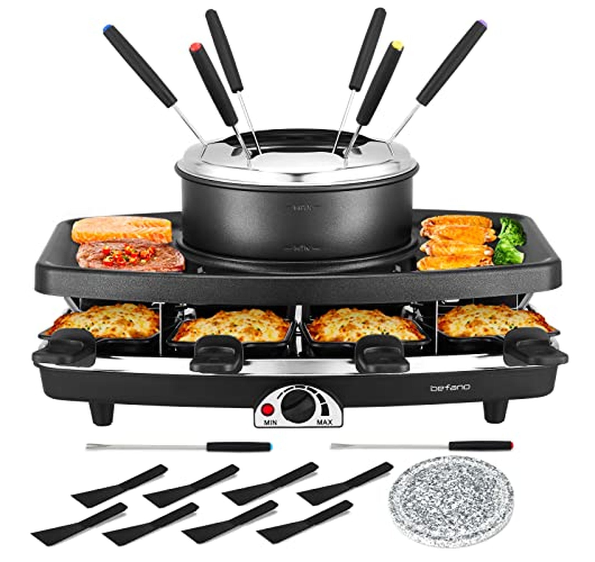 1100W Electric Raclette Grill with Fondue Pot