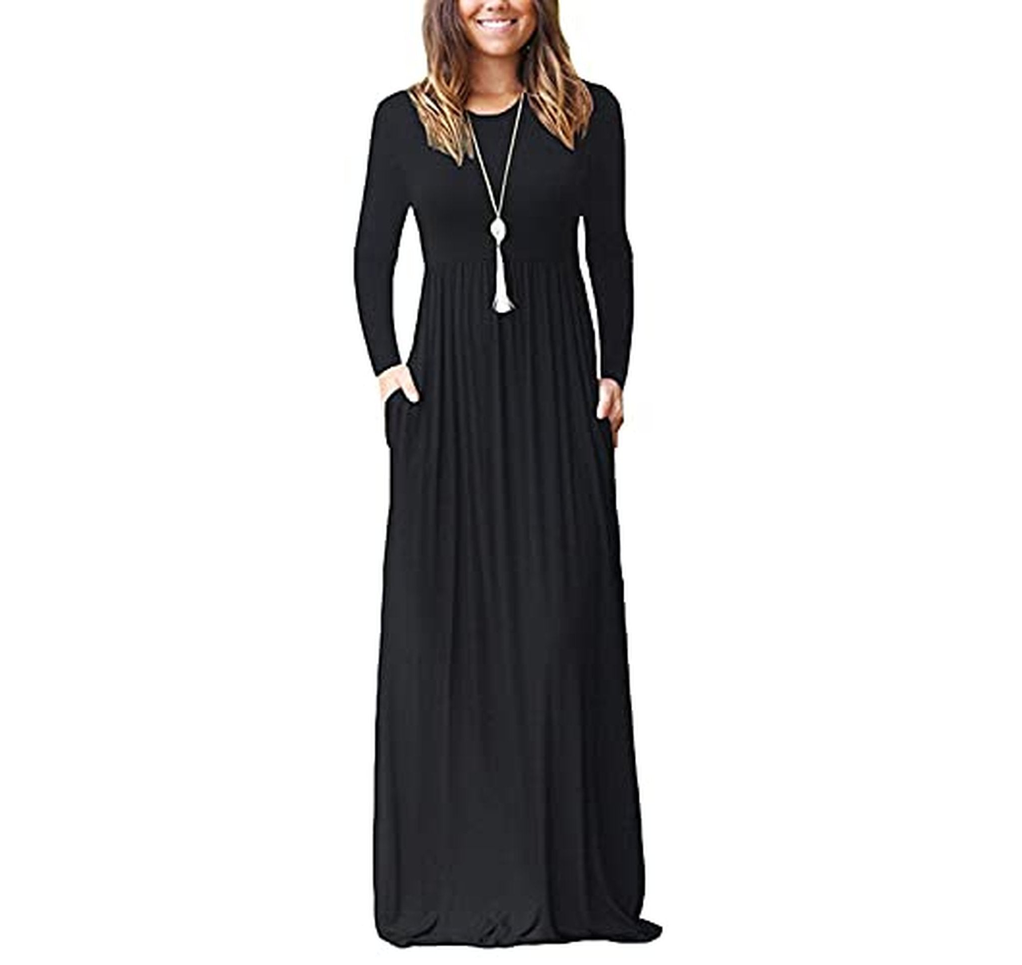 Long Sleeve Empire Waist Maxi Dress with Pockets