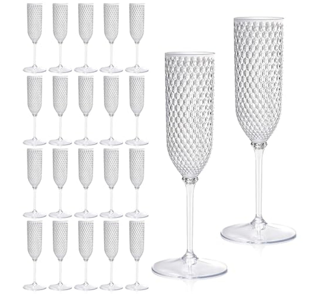 24 Pack Plastic Detachable Champagne Flutes 5.5 Oz