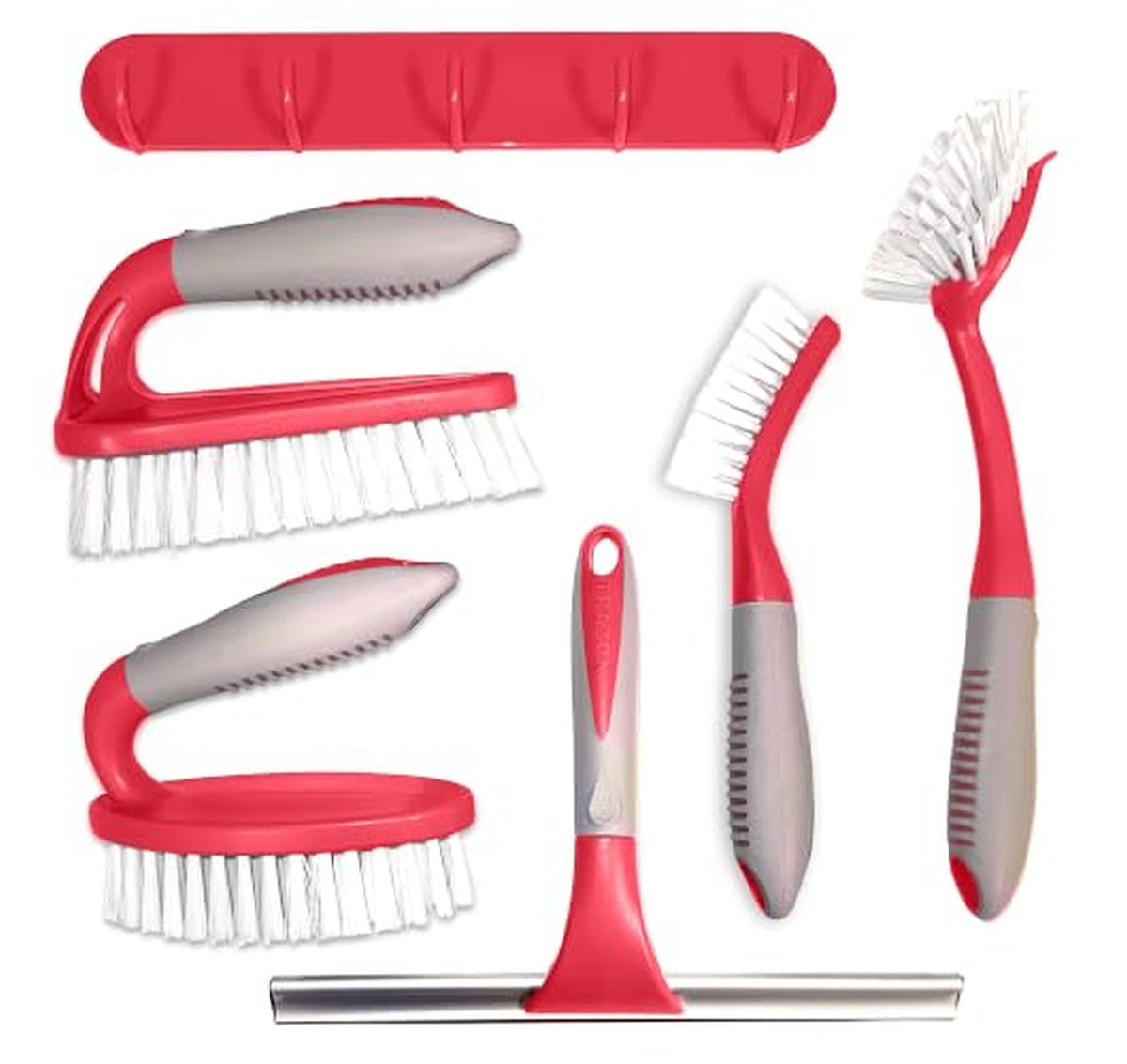 6 Pack Shower Scrub Brush Set with Squeegee