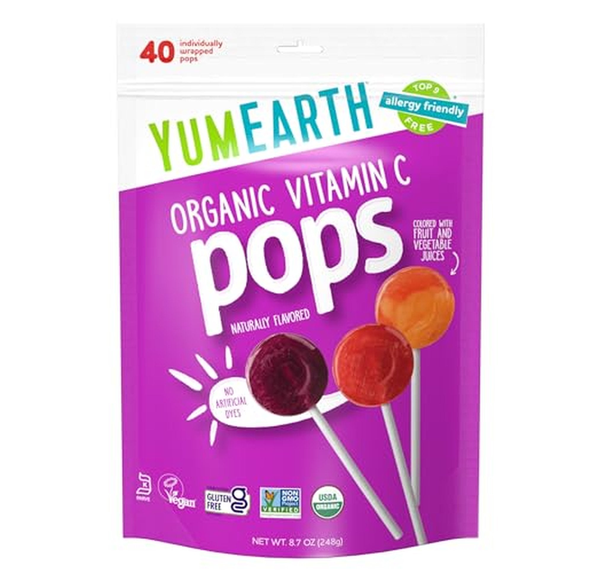 YumEarth Organic Allergy Friendly Lollipops, 40 Count