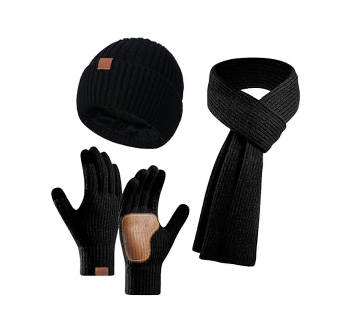 3 Piece Fleece Lined Knit Winter Hat Gloves Scarf