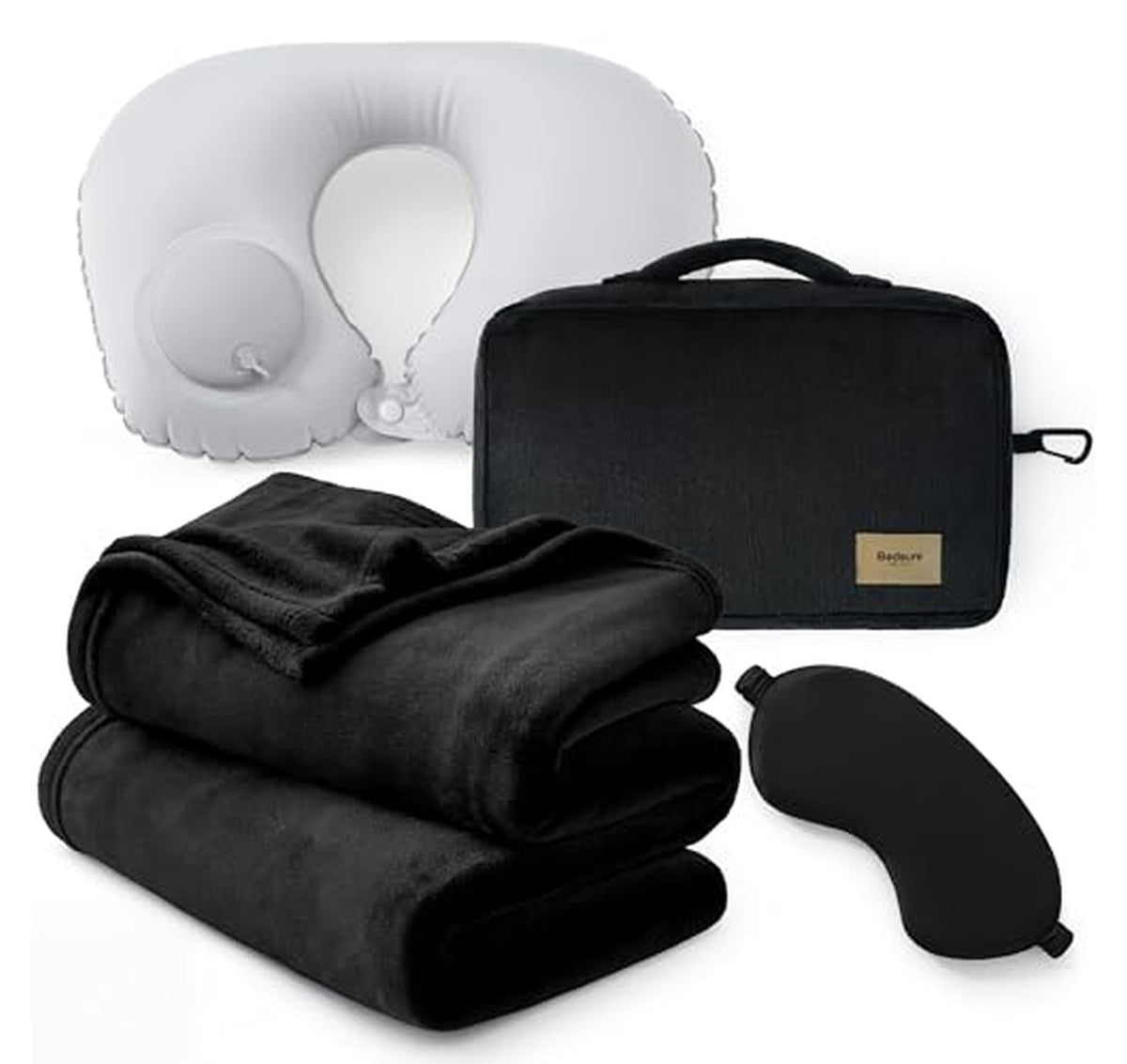 Bedsure Travel Blanket with Inflatable Neck Pillow