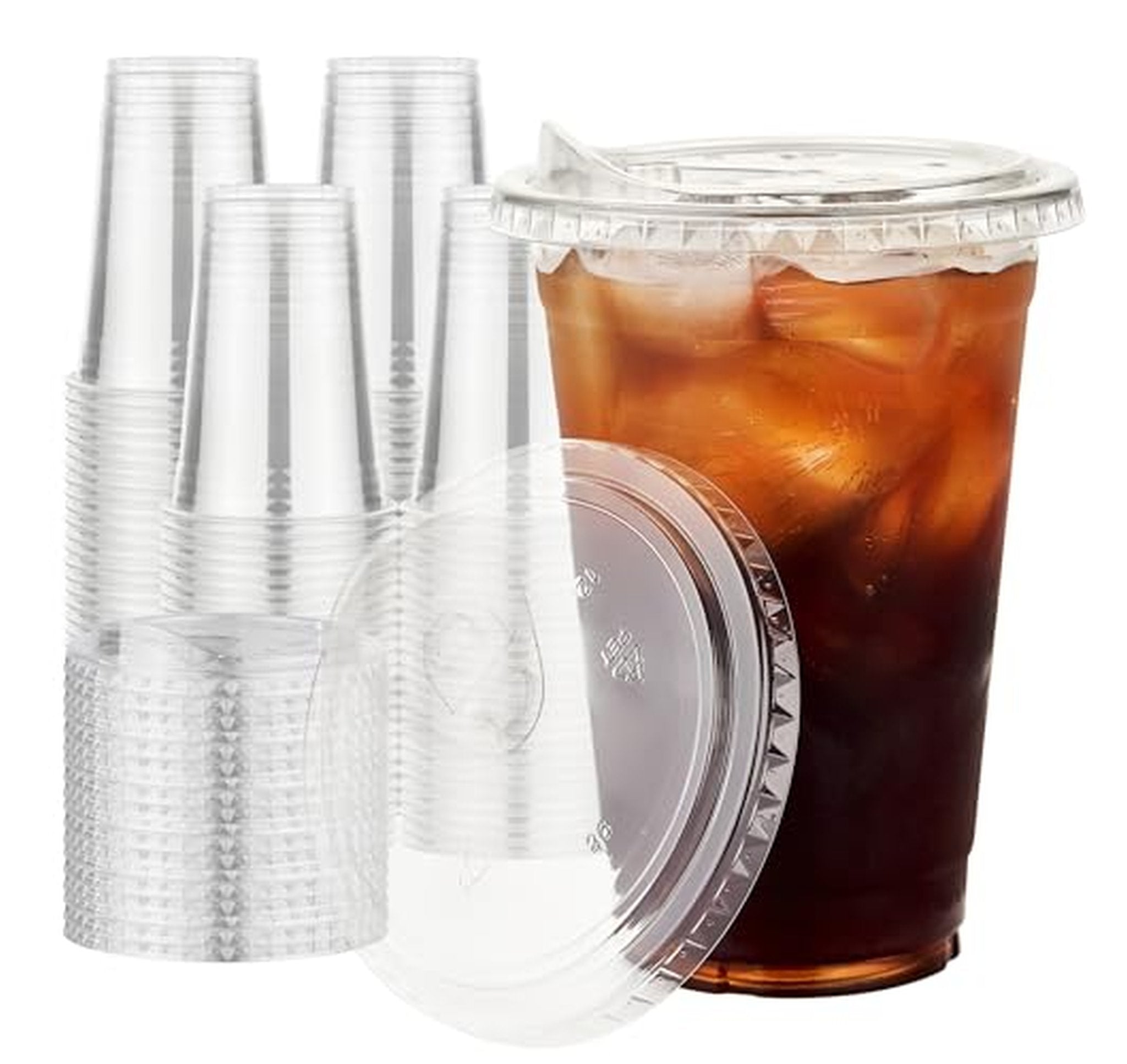 100 Pack 16 oz Plastic Cups with Lids