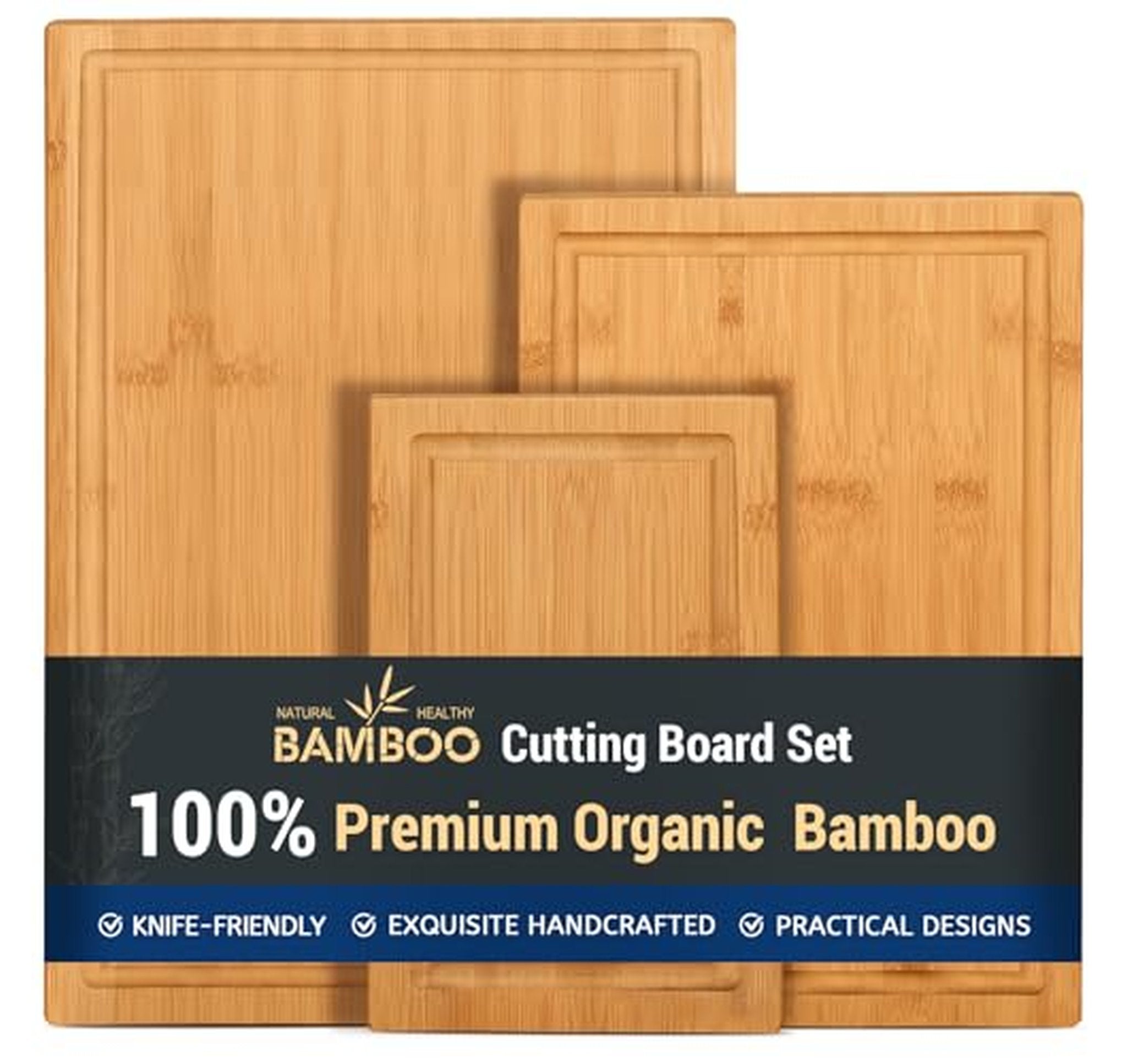 3 Pack Bamboo Cutting Boards with Juice Grooves