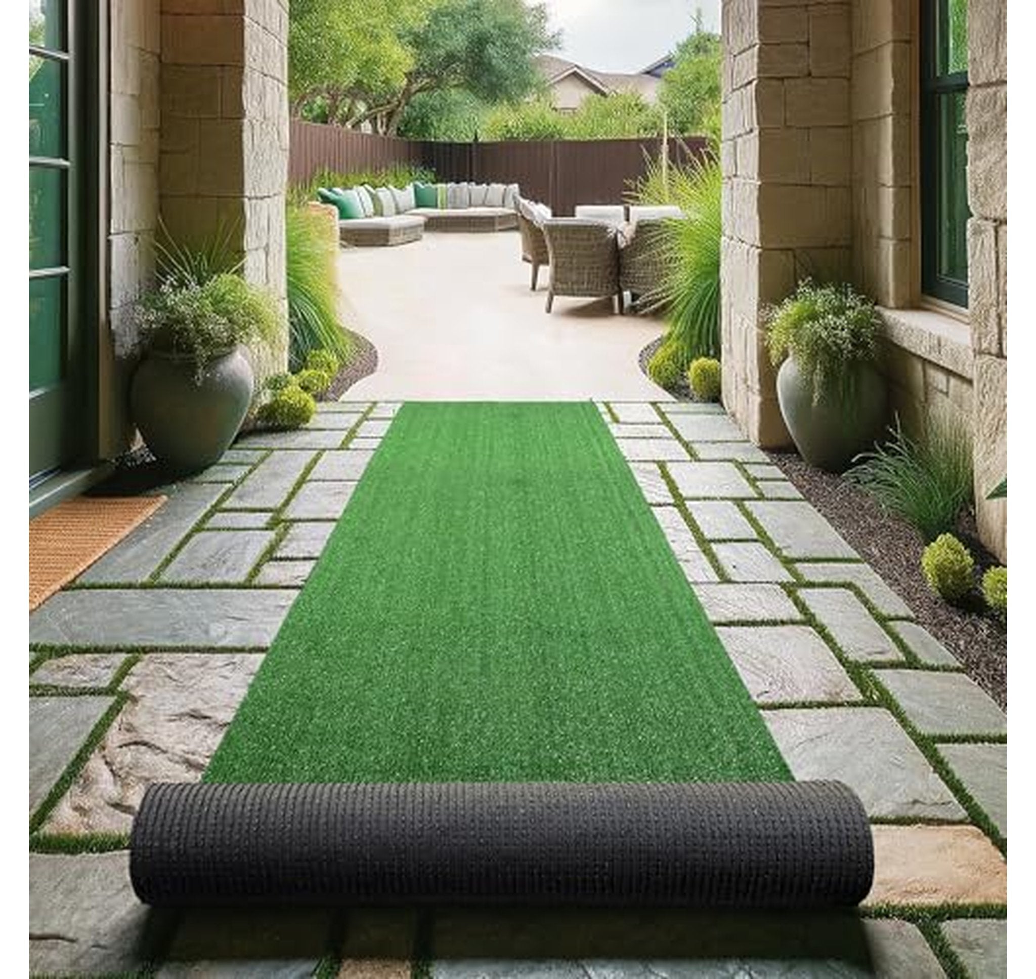 Ottomanson Artificial Grass Turf Indoor Outdoor Rug