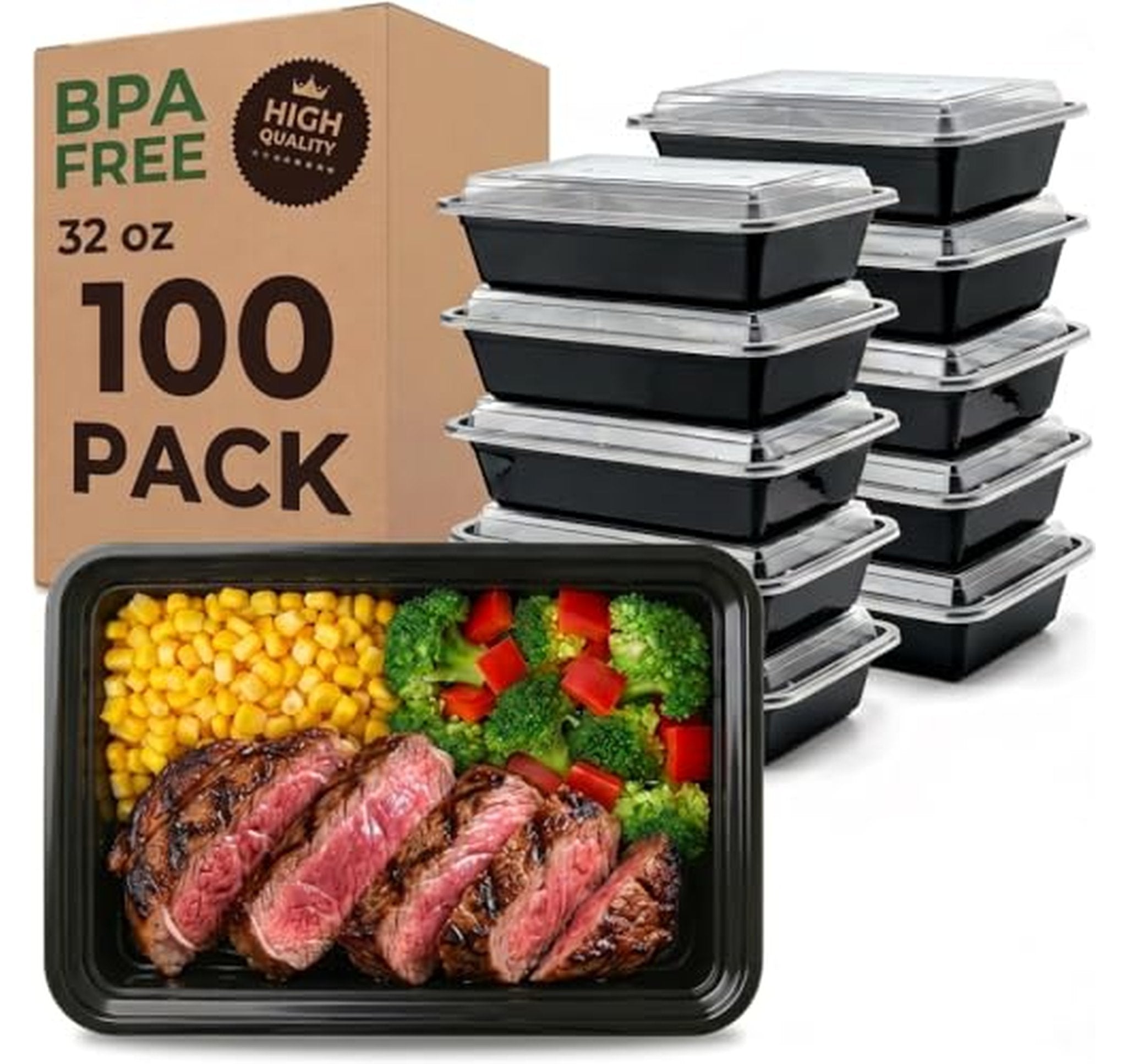 100 Pack 32oz Meal Prep Food Containers with Lids