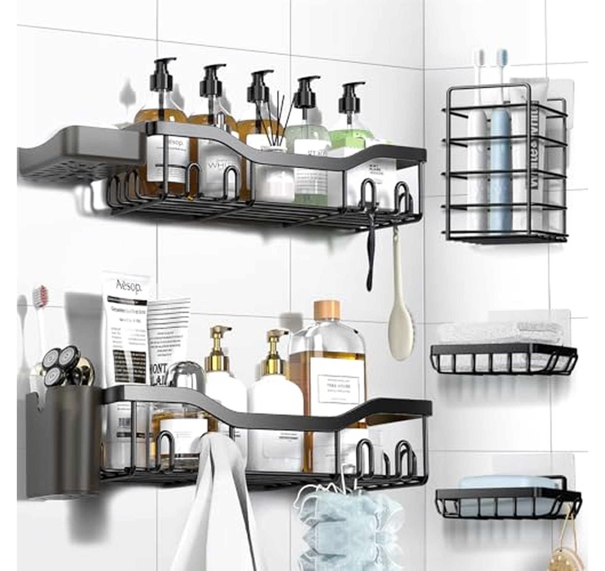 7 Pack Rustproof Adhesive Shower Caddy Organizer
