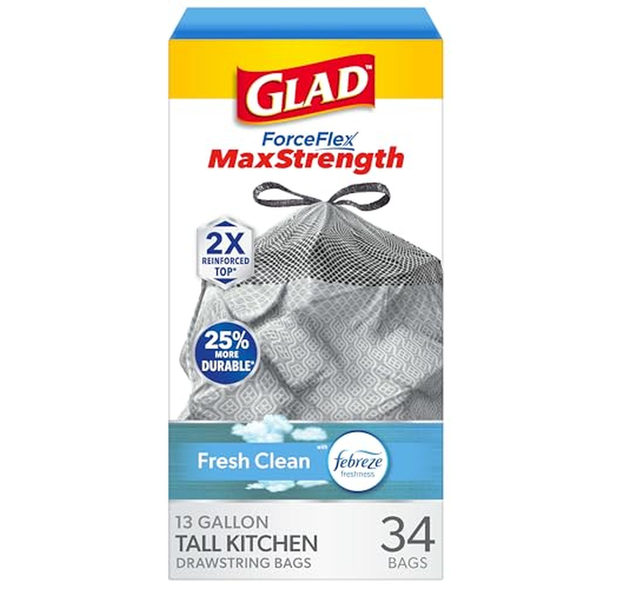 Glad ForceFlex MaxStrength 13 Gallon Kitchen Trash Bags 34 Count