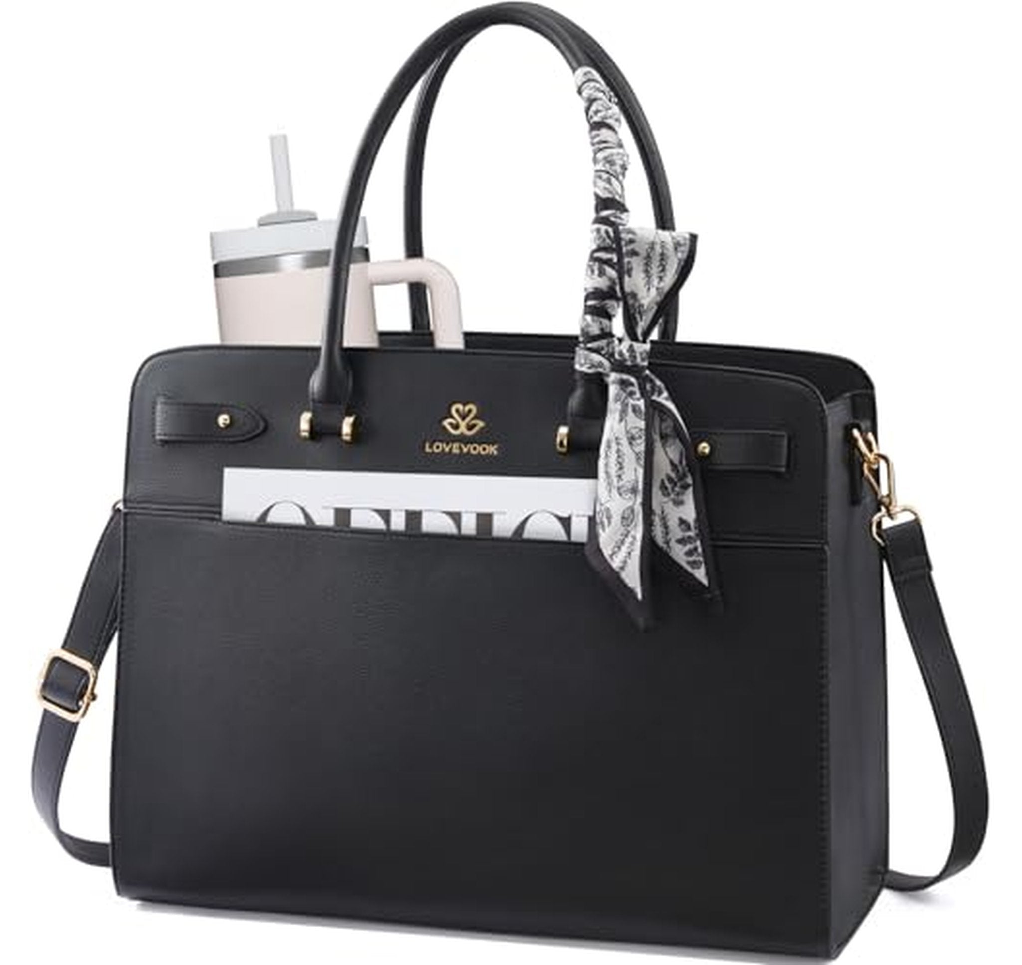 15.6-Inch PU Leather Laptop Tote Bag