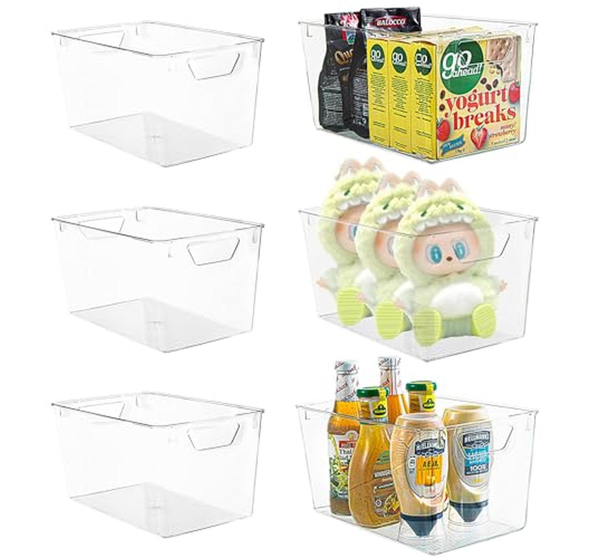 6 Pack Plastic Pantry Storage Bins with Handles