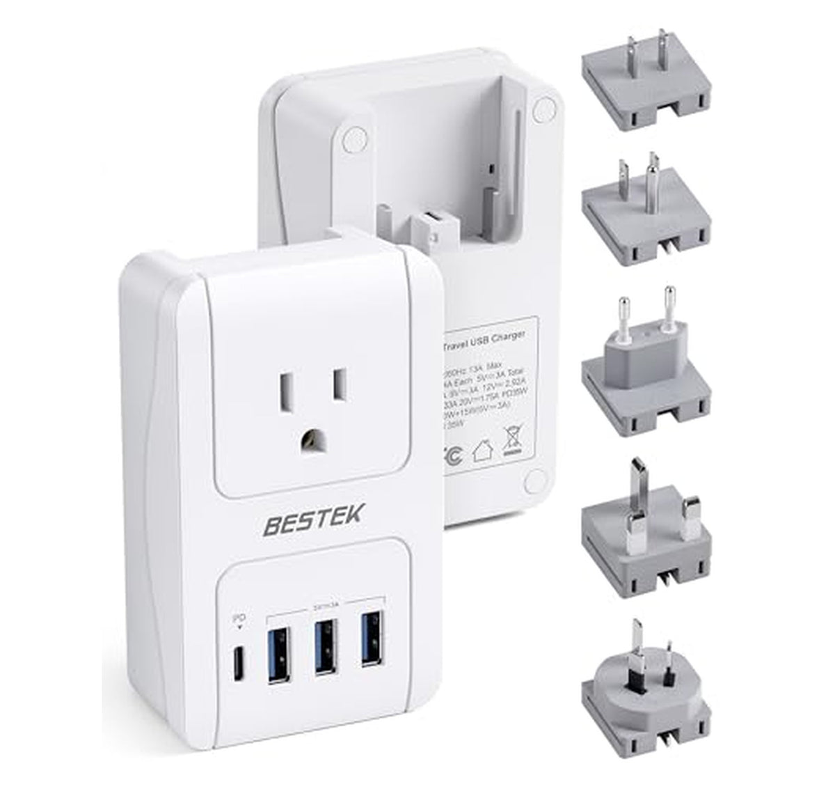 BESTEK 35W USB Travel Power Adapter with AC Outlet