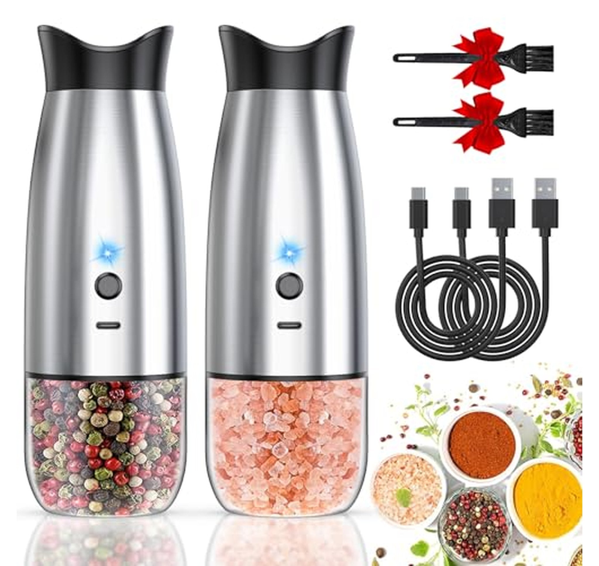 2 Pack Rechargeable Electric Salt and Pepper Grinders