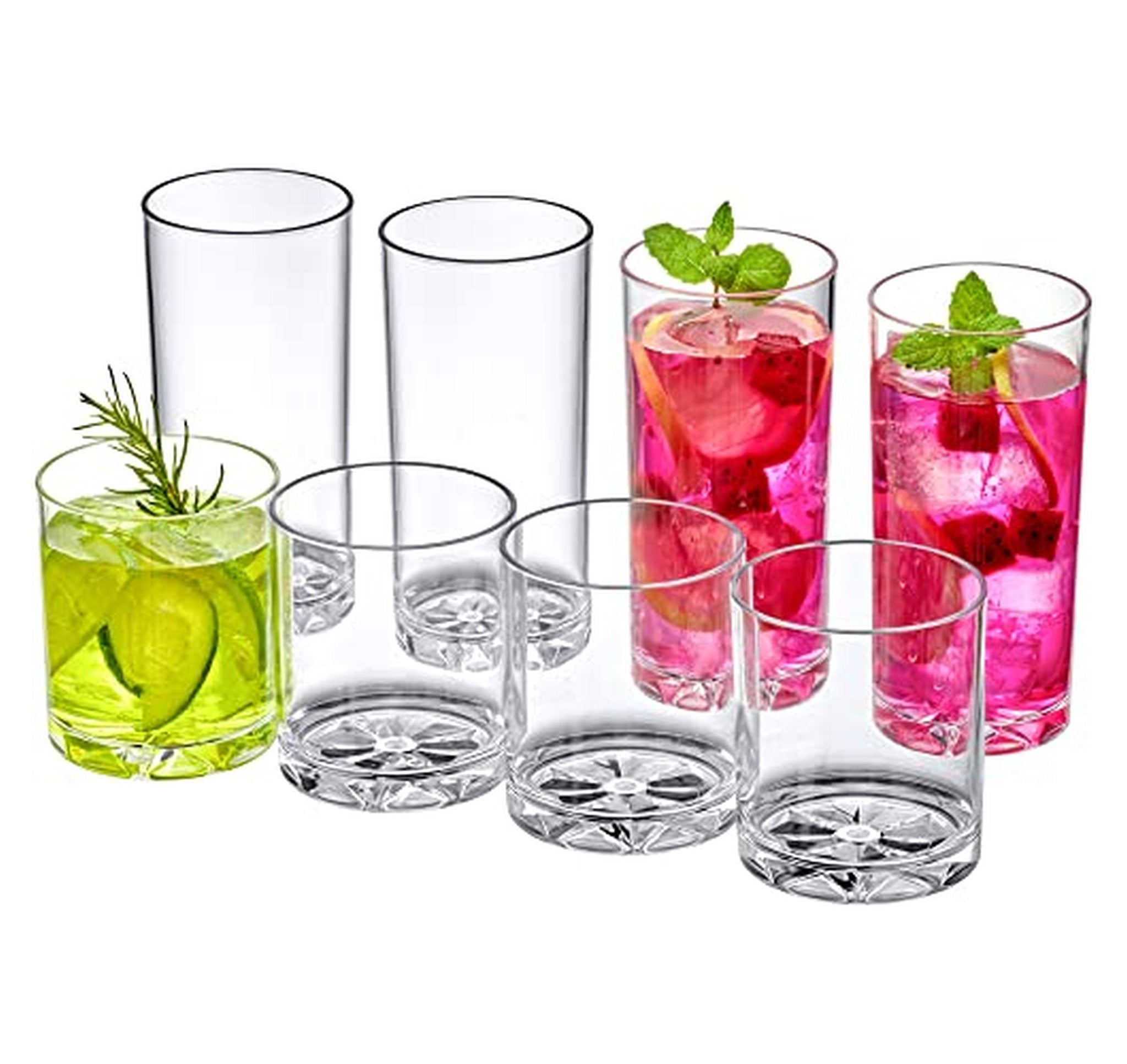 8 Pack Plastic Tumblers, 12oz and 16oz Reusable Cups