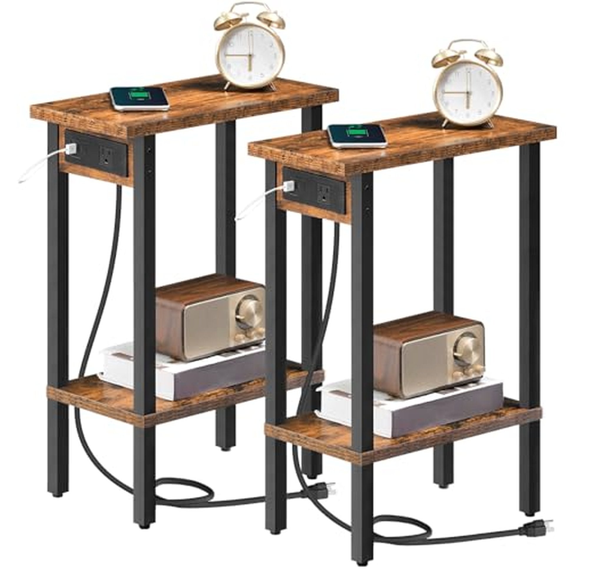 2 Pack Narrow End Tables with Charging Station