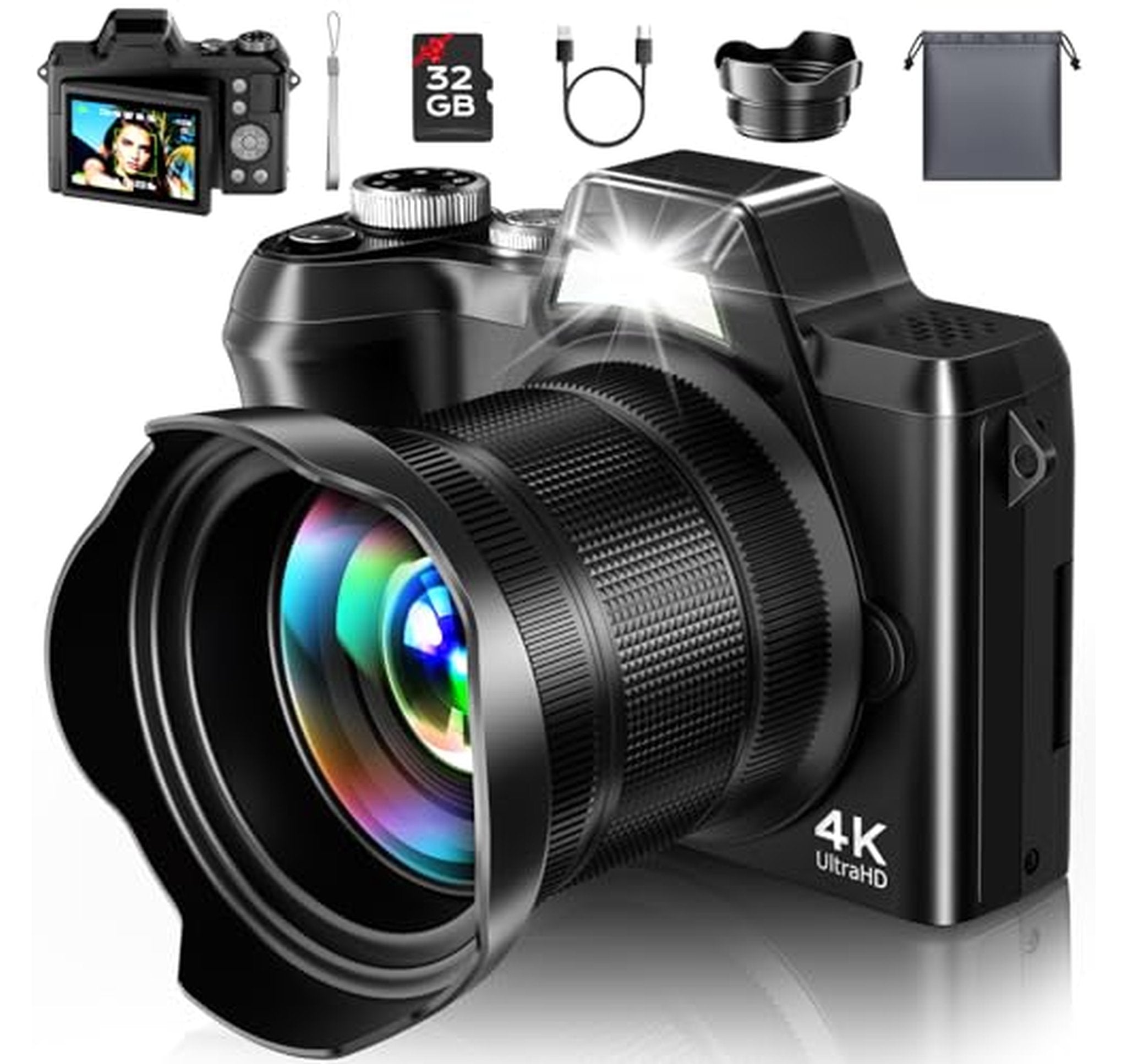 4K 56MP Autofocus Vlogging Digital Camera with Flip Screen